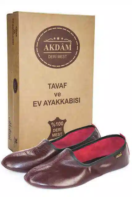%100 Deri Hac Umre Tavaf Patiği ve Ev Ayakkabısı Bordo