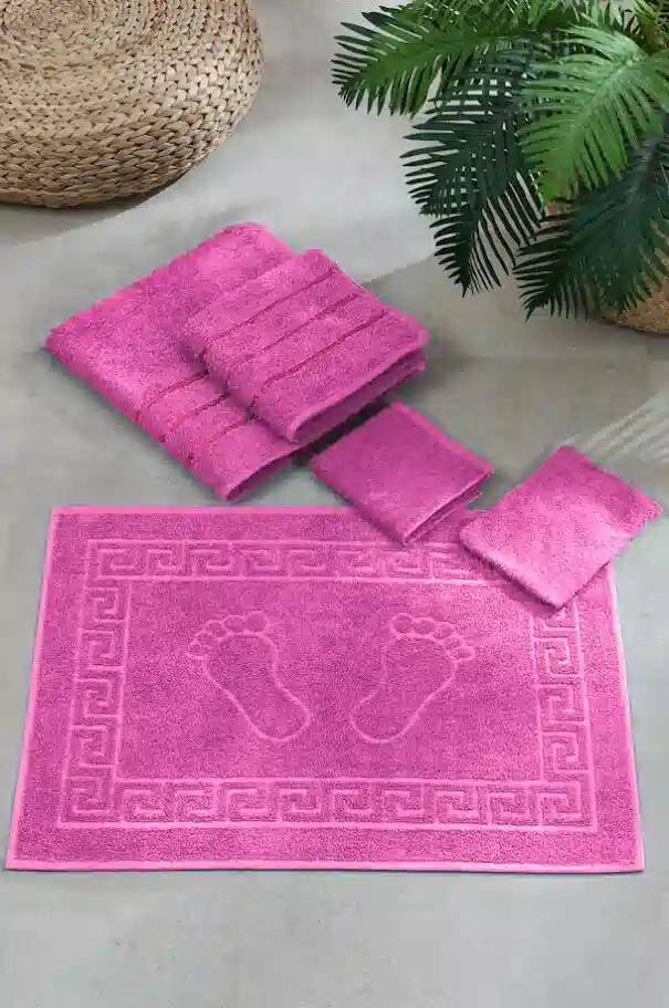 5'li Banyo Havlu Hamam Seti Pembe