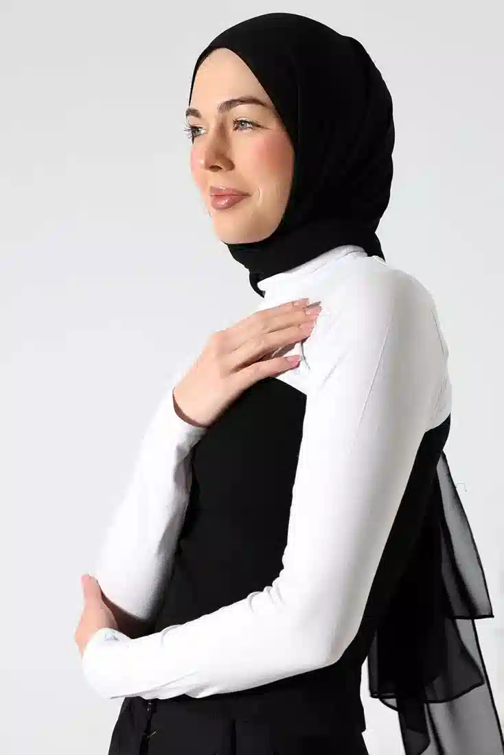 Balıkçı Yaka Tesettür Boyunluklu Kolluk Beyaz