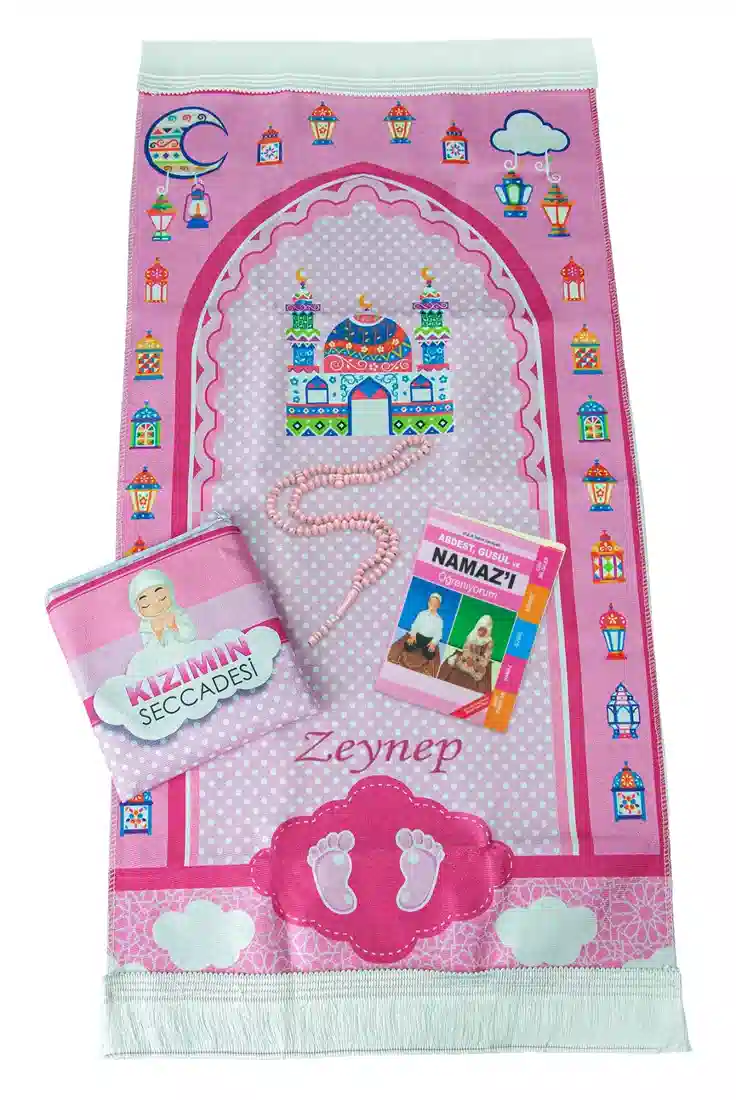 Çantalı Kız Çocuk İsimli Seccade, Tesbih, Namaz Öğreniyorum Kitabı Seti