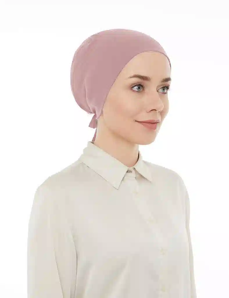 Dikişli Düz Penye Bağlamalı Tesettür Bone Pembe