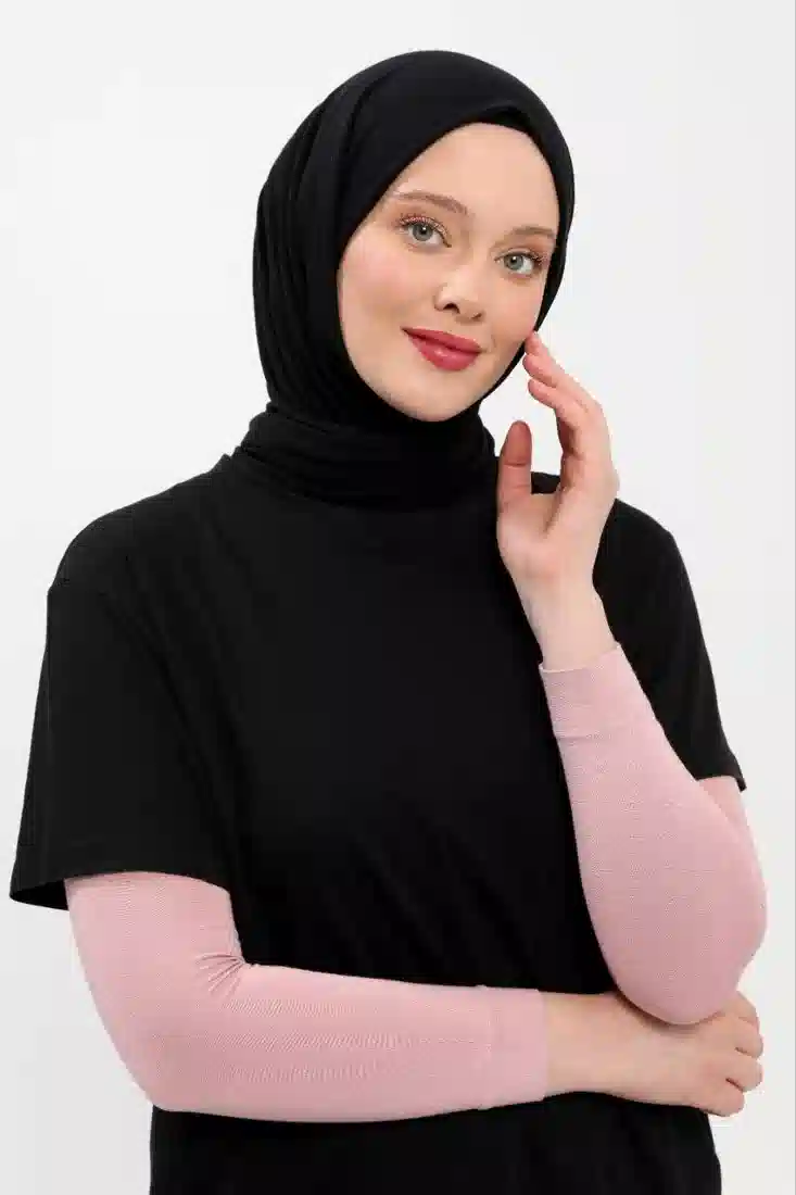 Düz Dikişsiz Pratik Likralı Tesettür Penye Namaz Kolluğu Pembe