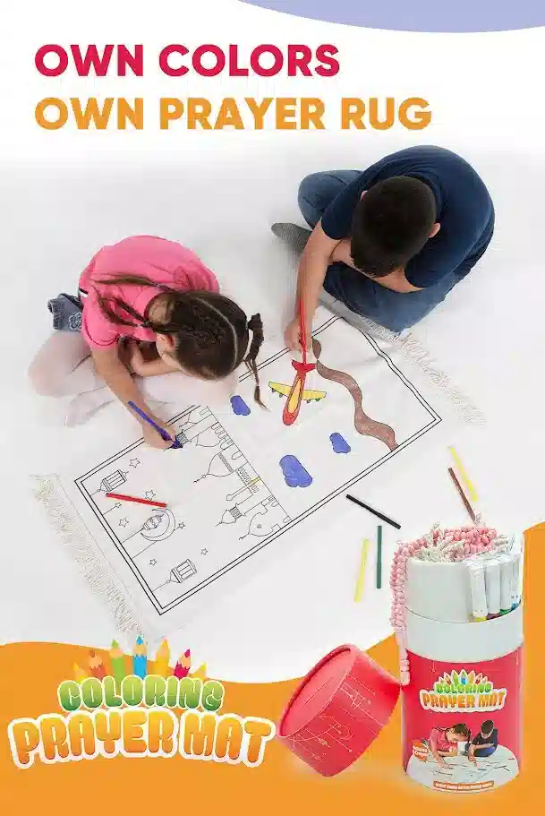 İngilizce Boyamalı Yıkanabilir Eğitici Dini Oyuncak Çocuk Seccade Seti Kırmızı